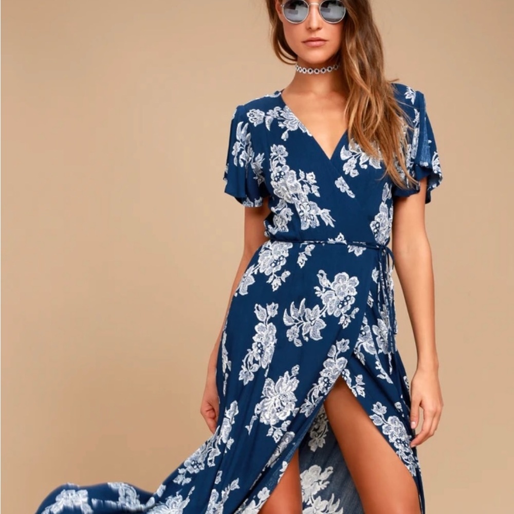 NWT navy blue maxi wrap dress